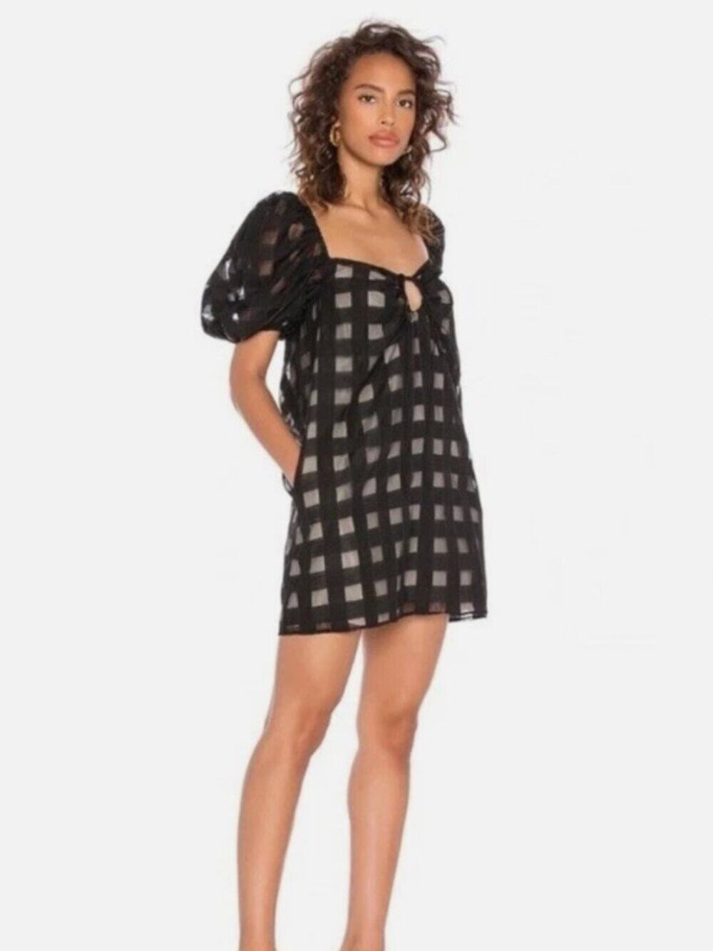 LPA Revolve Raquel Black Puff Sleeve Mini Dress